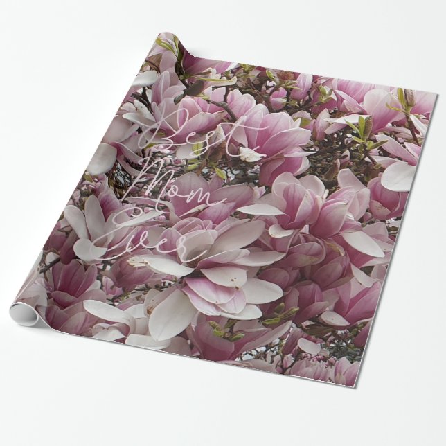 Papel De Presente Melhor Mãe Já Rosa Magnolia Floral Flor (Desenrolado)