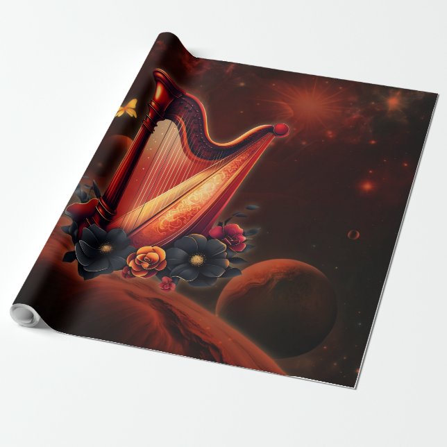 Papel De Presente Melodia cósmica, a magia da harpa. (Desenrolado)