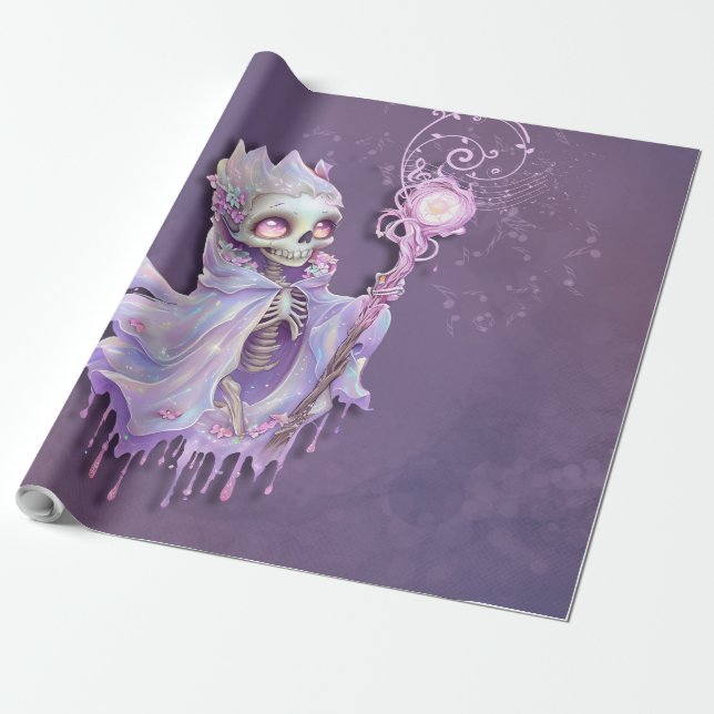 Papel De Presente Melodias mágicas do esqueleto roxo giro. (Desenrolado)
