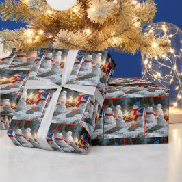 Papel De Presente Melting Snowmen Sitting Around a Campfire