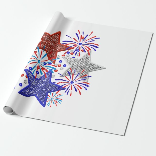 Papel De Presente Menina 4 de Julho Mulheres Vermelho Branco Azul Es (Desenrolado)
