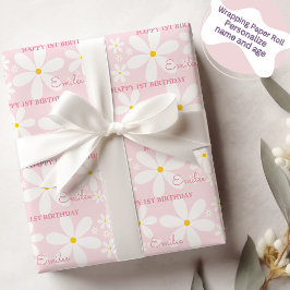 Papel De Presente Menina Bebê Flor de Margarida (Rosa)