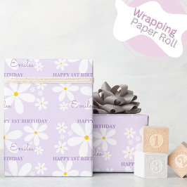 Papel De Presente Menina Bebê Flor de Margarida (Roxo)