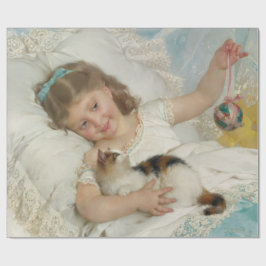 Papel De Presente Menina Bonita Brincando Com Seu Gato De Pet (Munie