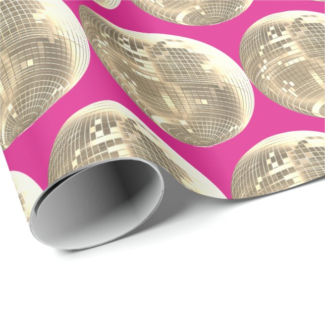 Papel De Presente Menina branca rosa-quente Dourada Espelho Disco  (Ponta do rolo)