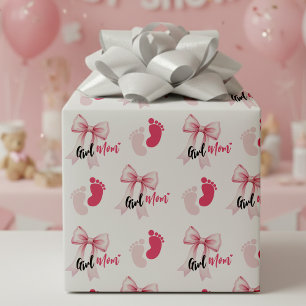 Papel De Presente Menina com Laço Rosa Mãe Fita Fofa Chuvinha de Beb