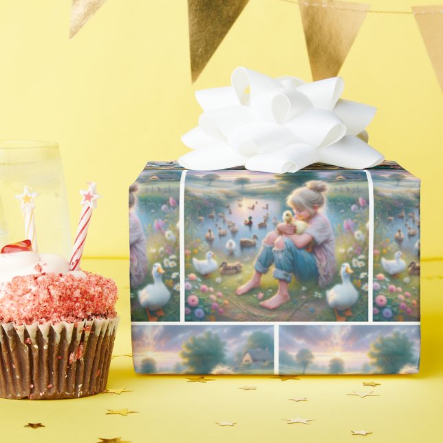 Papel De Presente Menina Com Patos (Festa de aniversário)