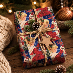 Papel De Presente Menina da Lâmpada de Vela de Natal Vermelho Glamou