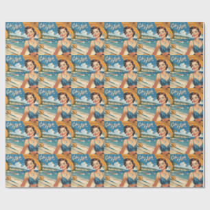 Papel De Presente Menina da Praia Cote D'Azur Estilo Vintage
