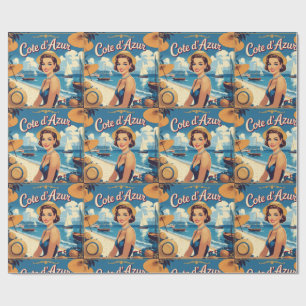 Papel De Presente Menina da Praia Cote D'Azur Estilo Vintage