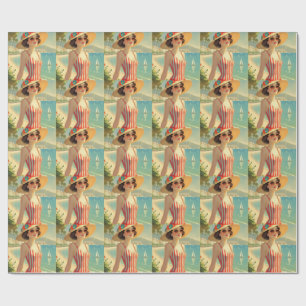 Papel De Presente Menina da Praia Cote D'Azur Estilo Vintage