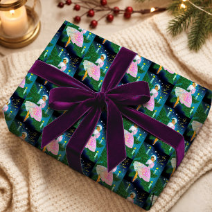Papel De Presente Menina da Vela de Natal Iridescente Vintage