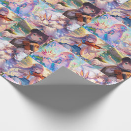 Papel De Presente Menina de animação com Axolotls tocando violino