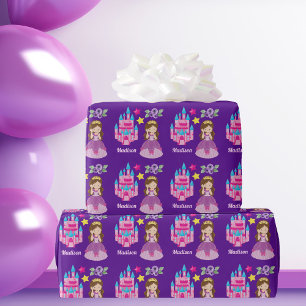Papel De Presente Menina de Aniversário Púrpura e Púrpura do Cast