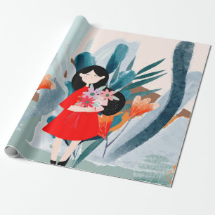 Papel De Presente Menina de arte em quadrinhos na floresta