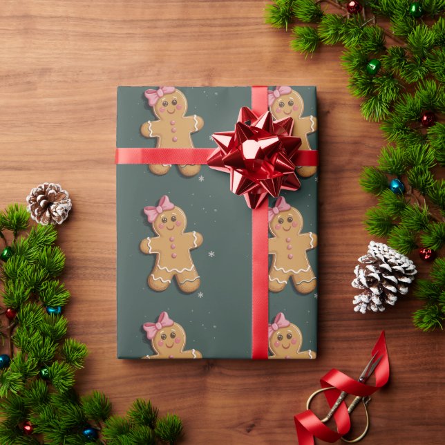 Papel De Presente Menina de Biscoito de Natal Laço Rosa Coquette (Presente de Natal)