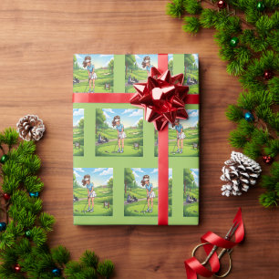 Papel De Presente Menina de desenho animado fofa jogando golfe