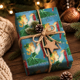 Papel De Presente Menina de Natal com Monograma em Glitter Vermelho