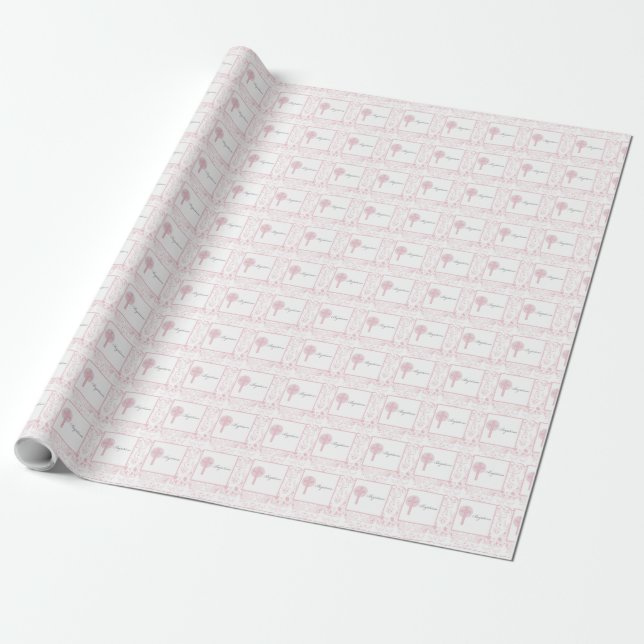 Papel De Presente Menina de Renda Rosa Batismo (Desenrolado)