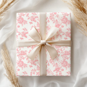 Papel De Presente Menina do Laço Rosa Toile de Jouy Primeiro Anivers