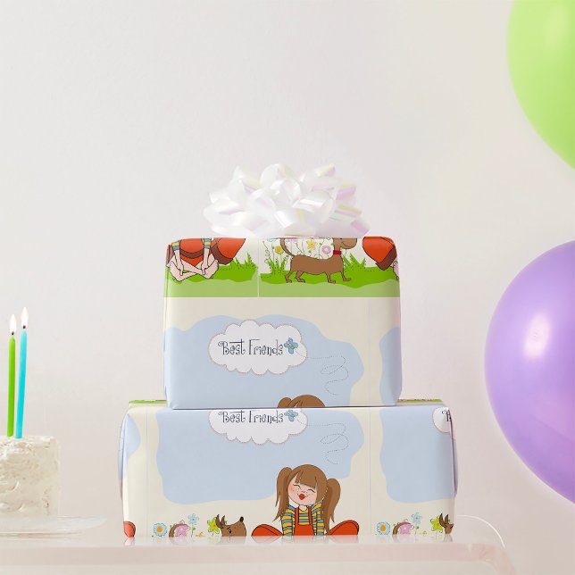 Papel De Presente Menina e Cachorro Marrom Melhores Amigos (Criador carregado)