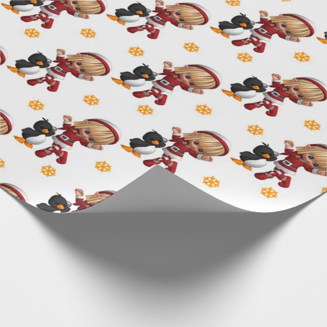 Papel De Presente Menina e Pássaro de Natal (Ponta)