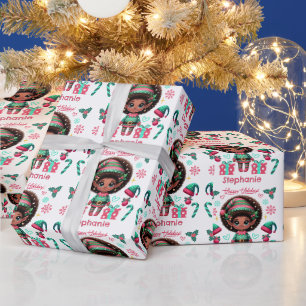 Papel De Presente Menina Elfa Preta Fofa Natal