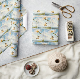 Papel De Presente Menina em um Balanço de Margarida