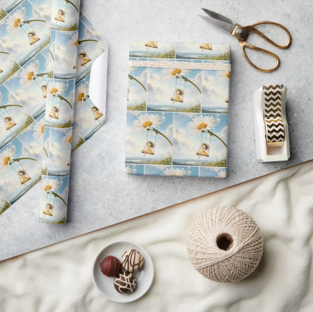 Papel De Presente Menina em um Balanço de Margarida (Artesanato)