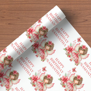 Papel De Presente Menina Fada Brincalhona Rubor Floral Aniversário E