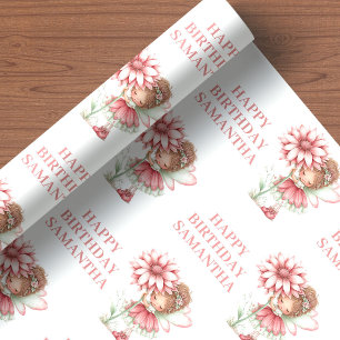 Papel De Presente Menina Fada de Rosto Rosado Envoltório de Aniversá