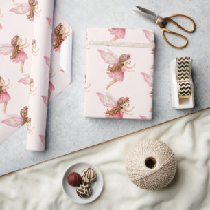 Papel De Presente Menina Fada Fofo de Vestido Rosa Caprichosa