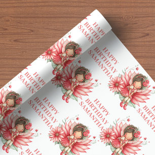 Papel De Presente Menina Fada Mágica 3º Aniversário Rubor Envoltório
