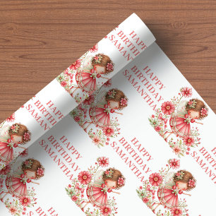 Papel De Presente Menina Fada Mágica Rosa Floral Aniversário Embrulh