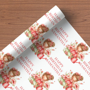 Papel De Presente Menina Fada Mágica Rosa Floral Aniversário Embrulh