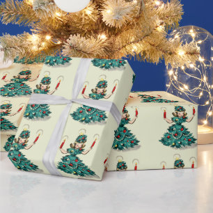Papel De Presente Menina Fofa de Natal Vintage Retrô