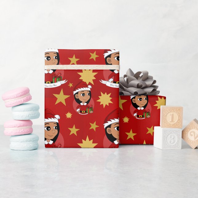 Papel De Presente Menina hispânica bonita com cabelos longos e preto (Chá de bebê)