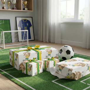 Papel De Presente Menina Jogando Futebol Esportes Infantis Adoráveis