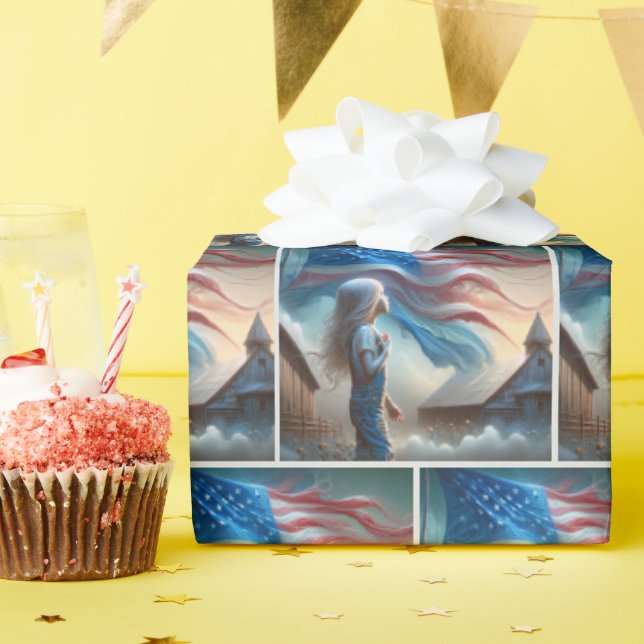 Papel De Presente Menina Patriótica No Campo De Algodão (Festa de aniversário)