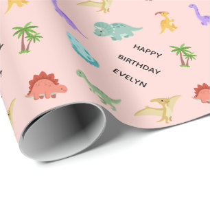 Papel De Presente Menina Personalizada Dinossauro