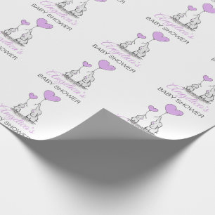 Papel De Presente MENINA roxa personalizada do elefante do CHÁ DE