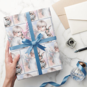 Papel De Presente Menina Segurando um Coelho de Estimação