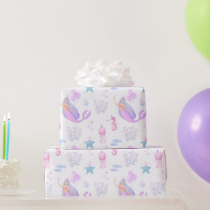 Papel De Presente Menina Sereia Debaixo do Mar 1º Aniversário Vida M