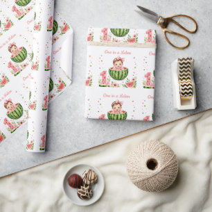 Papel De Presente Menina Um em um Melão 1º. Festa de Aniversário