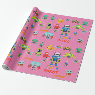 Papel De Presente Meninas Adoram Robôs De Cartoon Rosa Chamado
