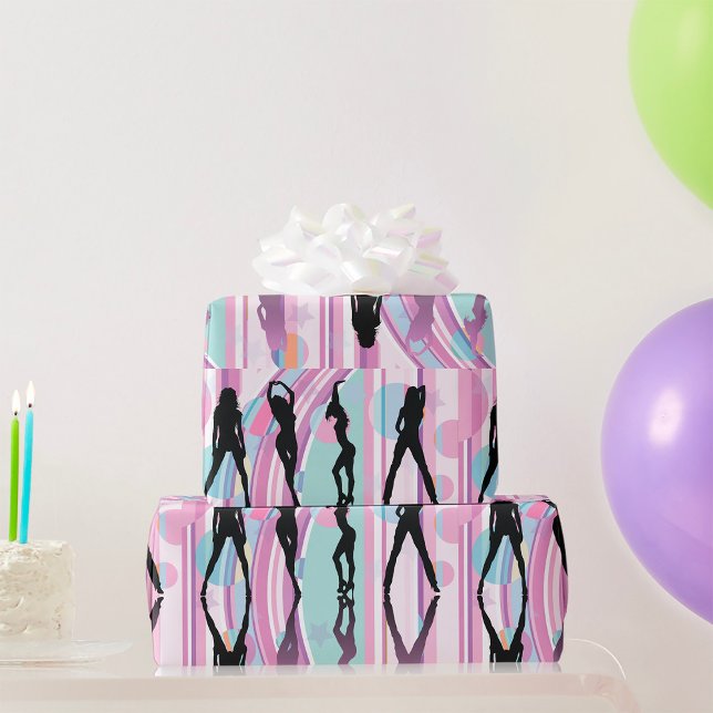 Papel De Presente Meninas Dançando em Silhueta Rosa e Roxo Pop Art (Criador carregado)