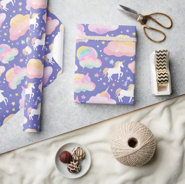 Papel De Presente Meninas de aniversário de unicórnio Cute Roxo (Artesanato)