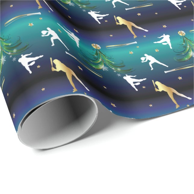 Papel De Presente Meninas de Beisebol Softbol Natal (Ponta do rolo)