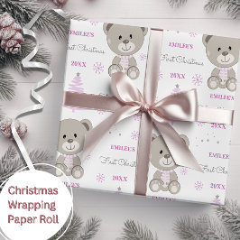 Papel De Presente Meninas do Primeiro Natal Urso de Teddy Rosa