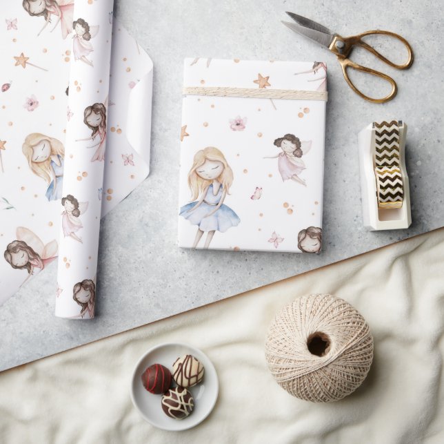 Papel De Presente Meninas Fadas Flores Asas Varinha Borboleta (Artesanato)